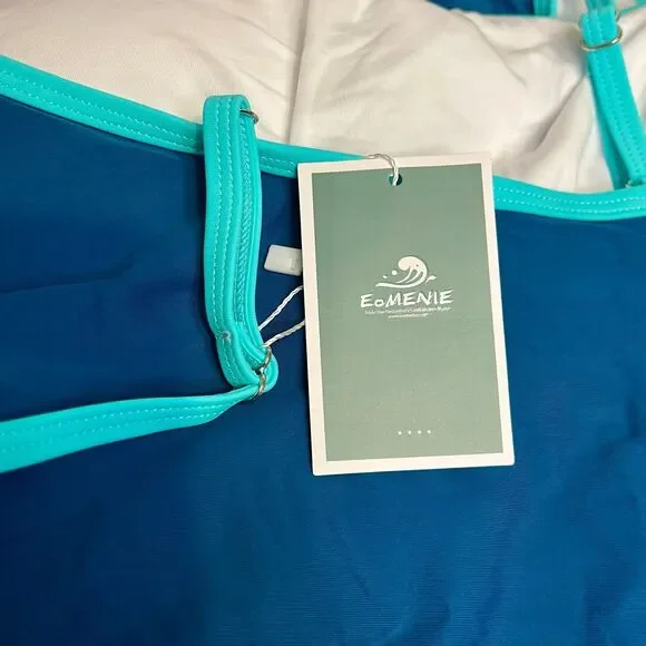 NEW Eomenie Slimming Ruched One-Piece Bathing Suit, Teal & Aqua Blue, Medium - Picture 7 of 9